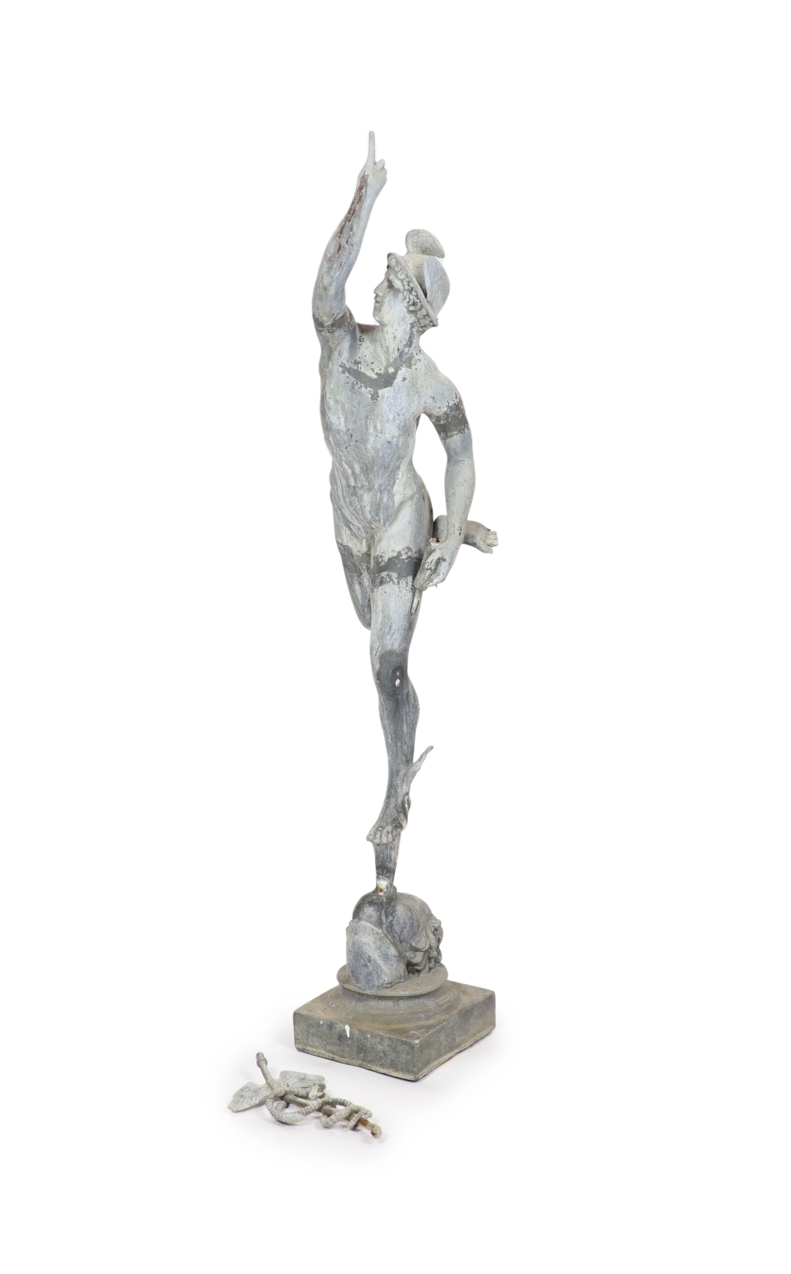 After Giambologna. A lead garden figure of Mercury H118cm.